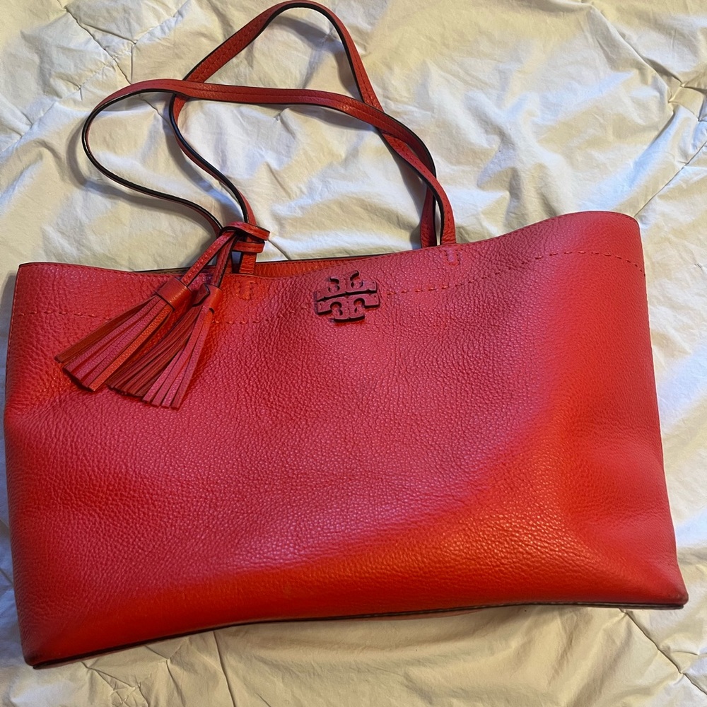 Tory Burch McGraw Leather Tote Poppy Red